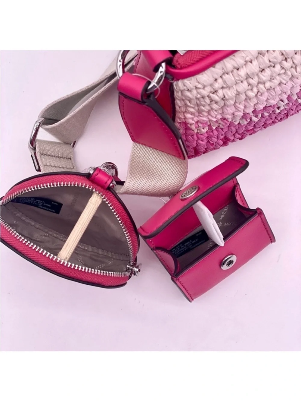 Michael Kors Pink and White Ombre Woven Crossbody with Removable Pouches